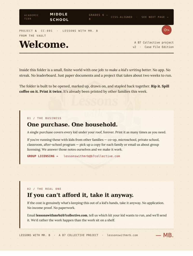 Welcome page with B7 access policy