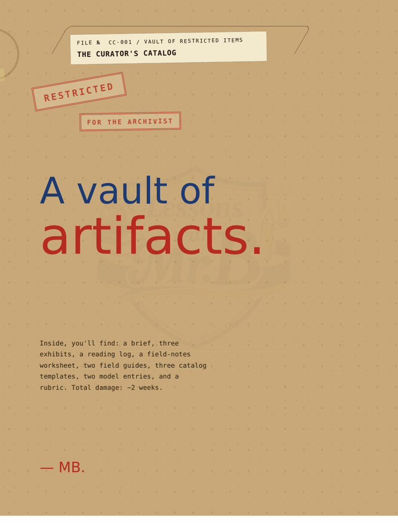 A vault of artifacts page