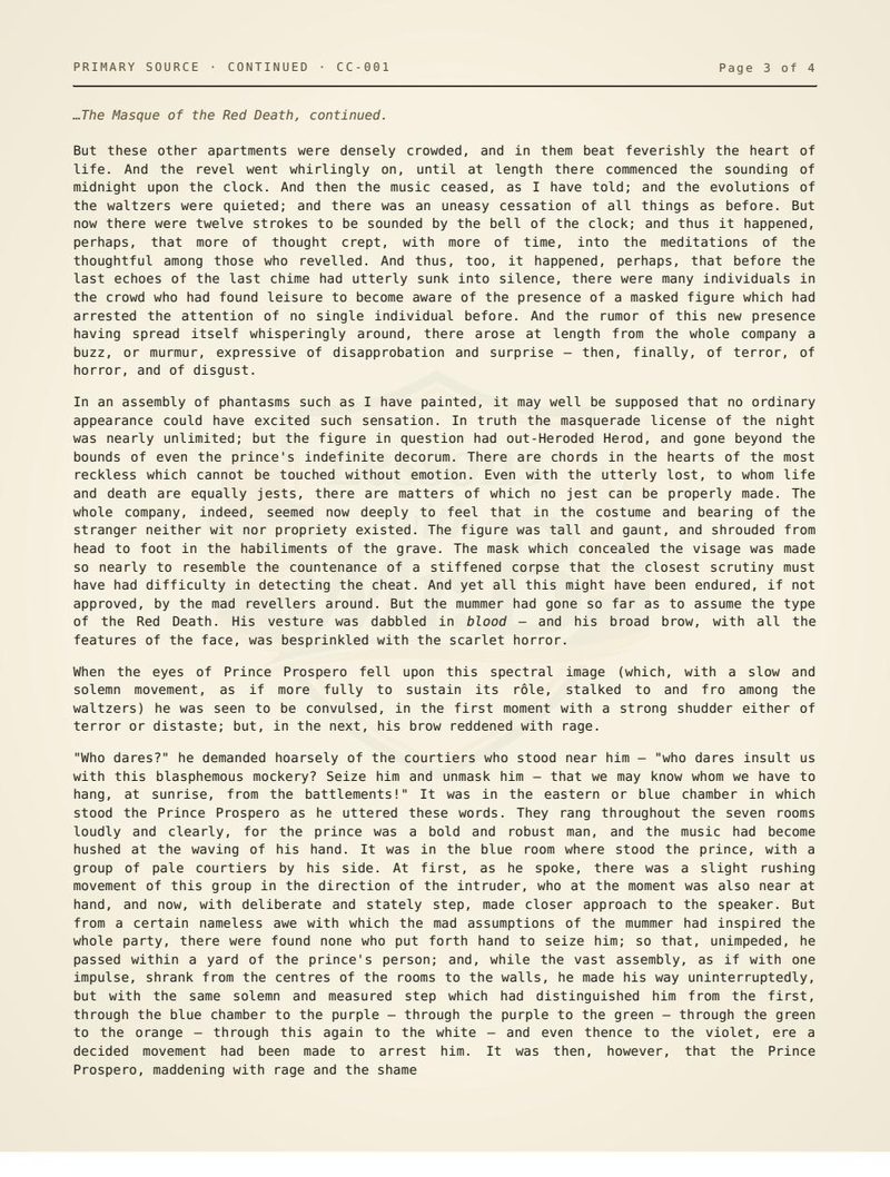 Primary source: Poe's Masque of the Red Death
