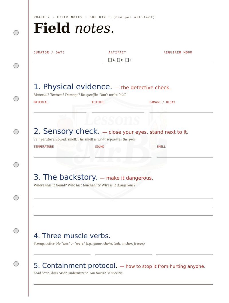 Field notes worksheet