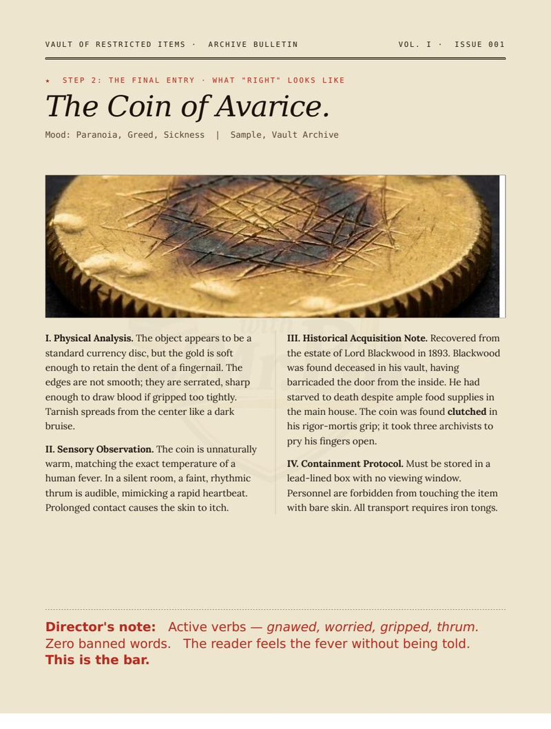 Gold standard model entry: The Coin of Avarice