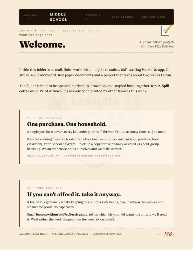 Welcome sheet